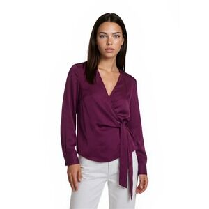 Moulinette Soeurs Anthropologie Blouse Women's Size 4‎ Plum Satin Wrap Tie Top